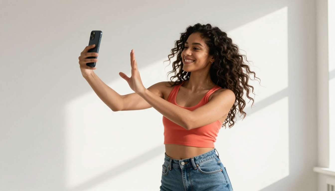 TikTok creator filming dance content with vertical smartphone