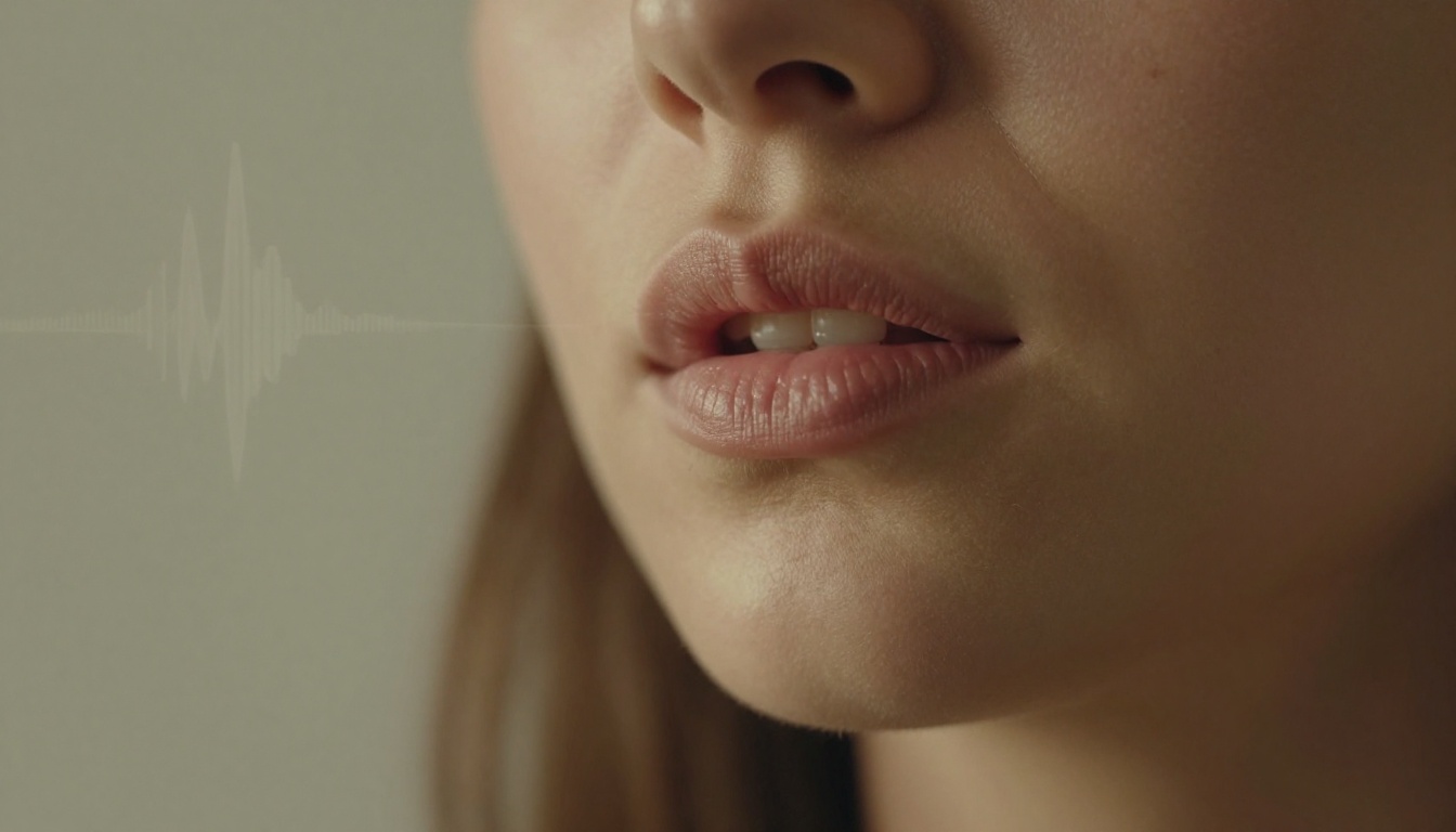 Close-up portrait showing natural lip movement and speech detail