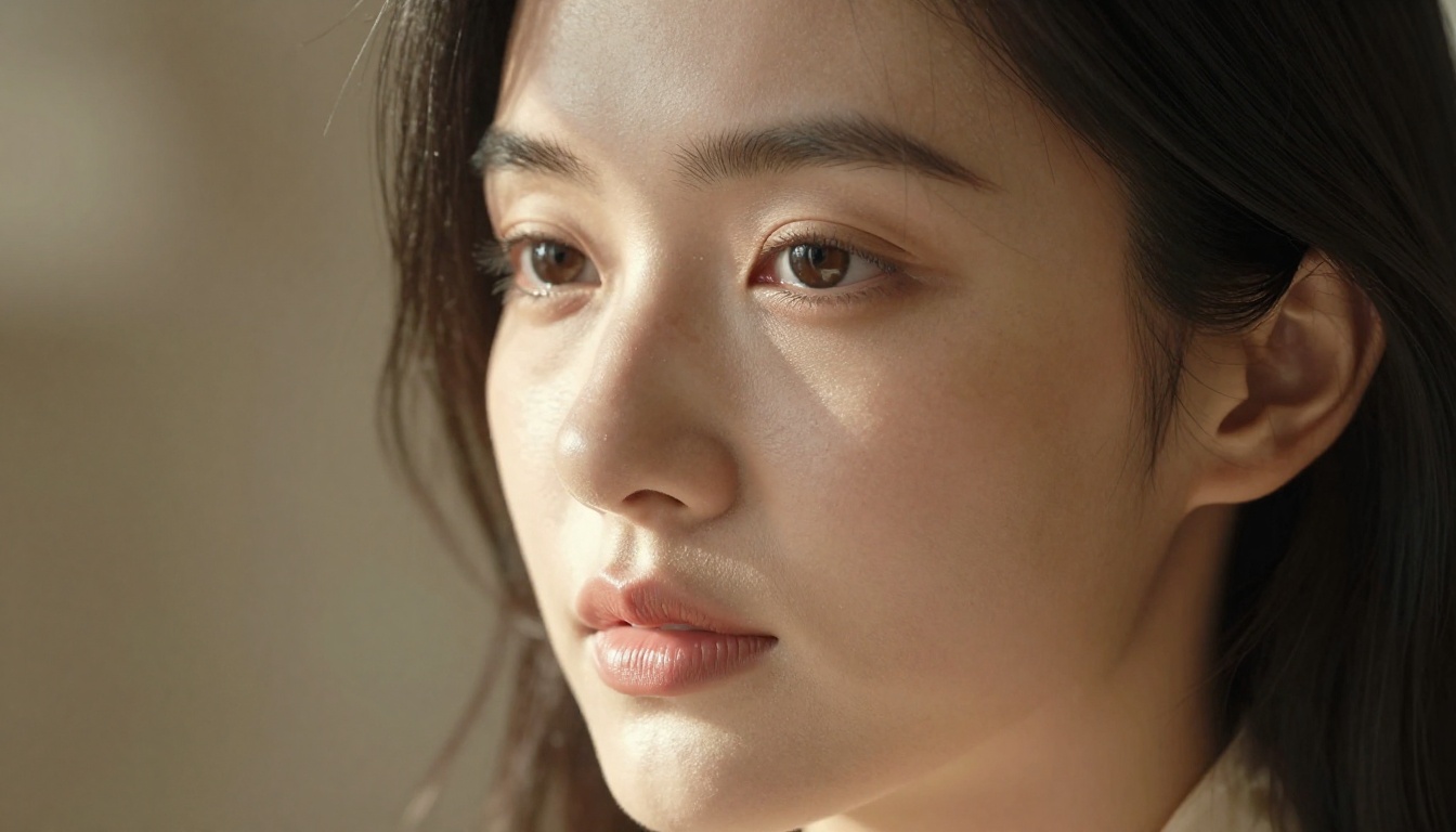 Photorealistic portrait of a woman with soft natural window lighting