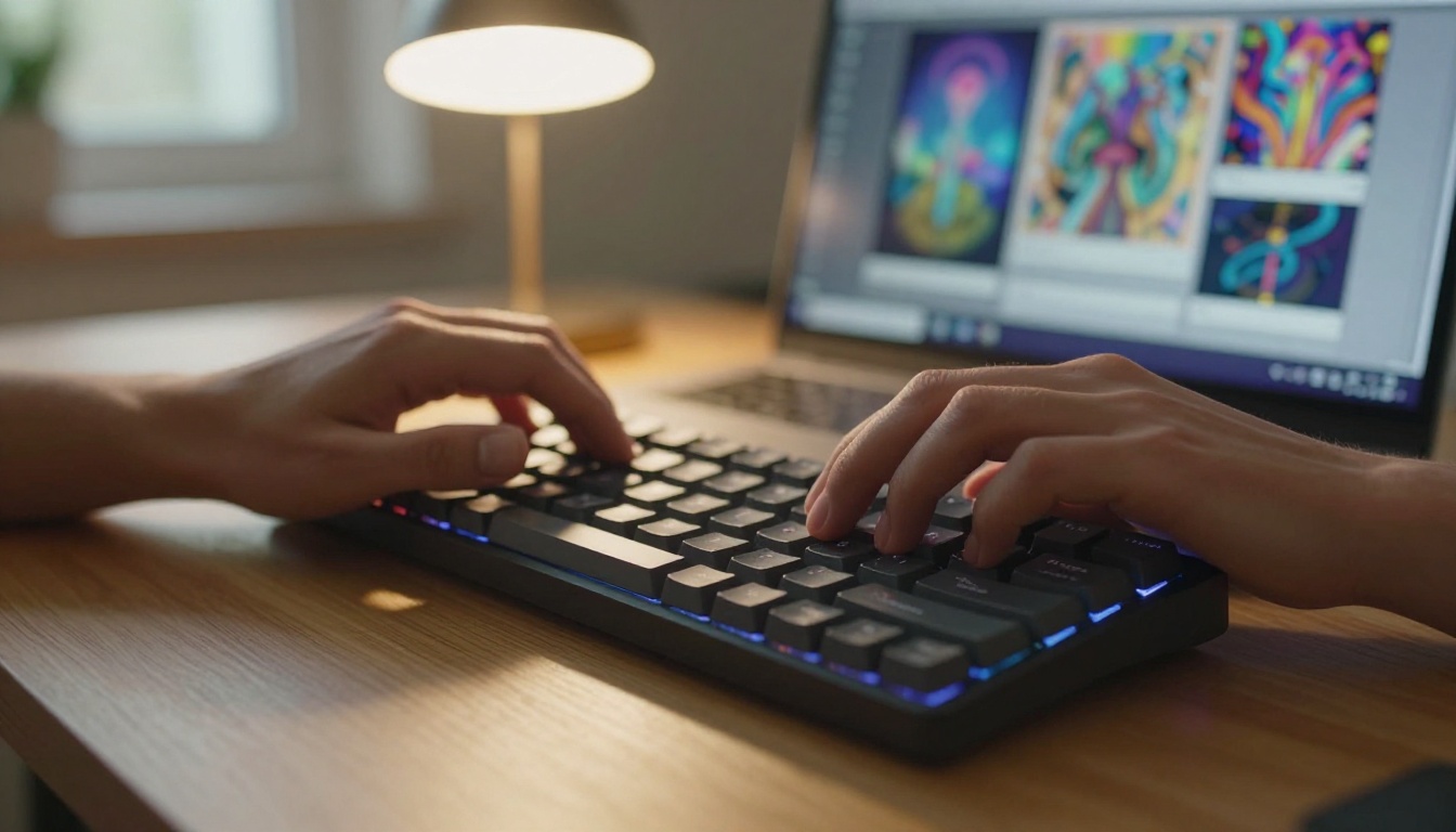 Creative professional using an AI image generator interface on a laptop