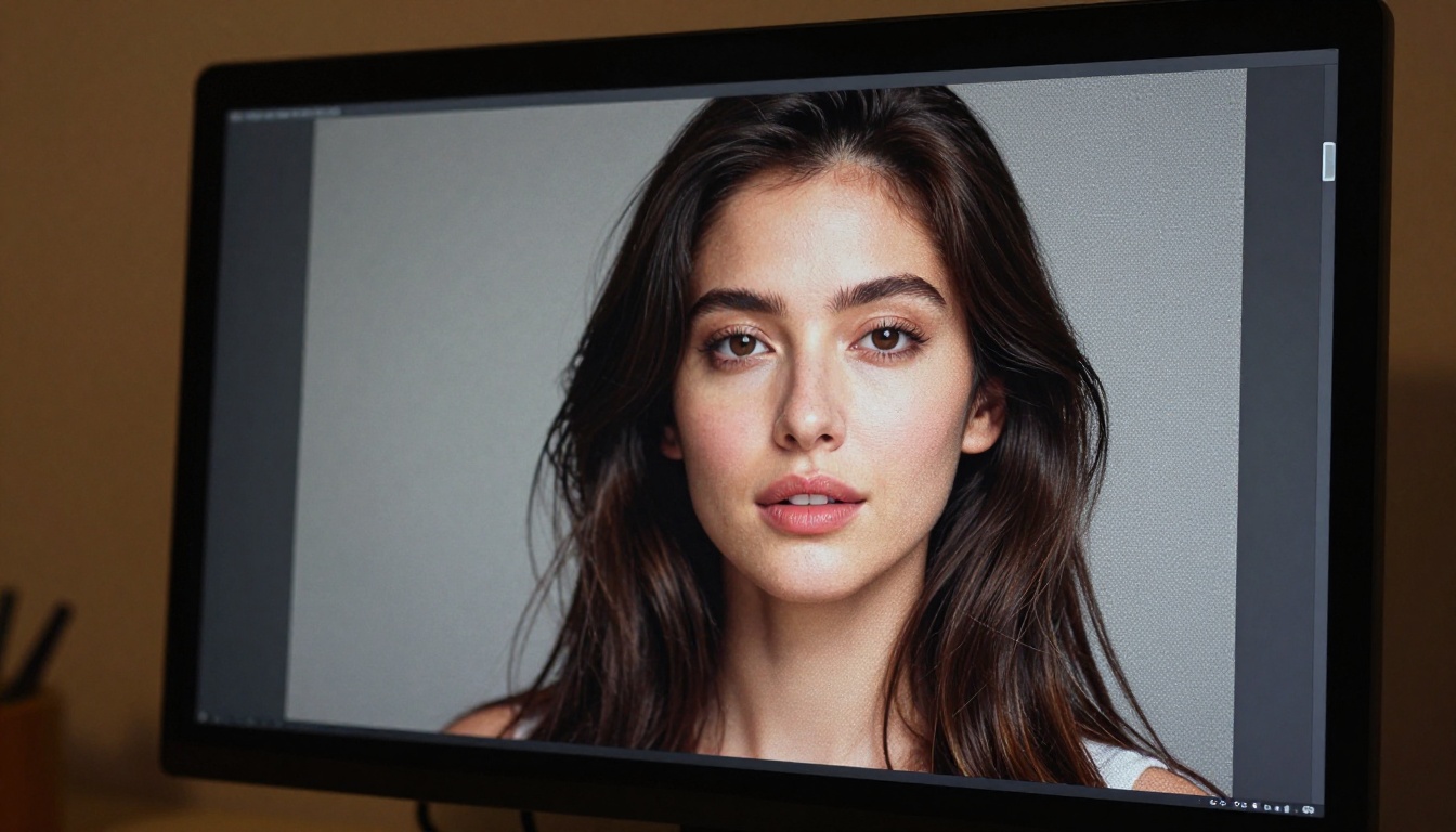 High-resolution AI portrait on professional monitor close-up