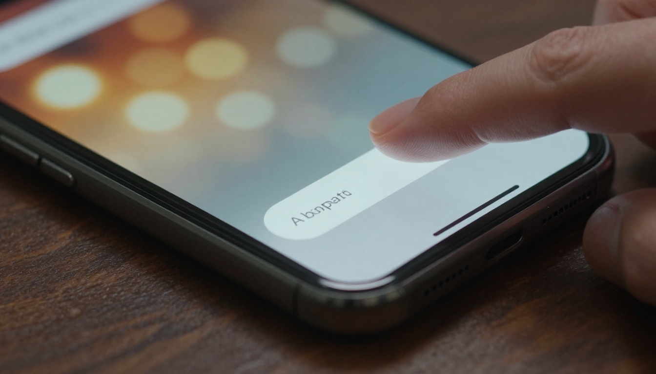 Macro close-up of a smartphone screen showing an AI video prompt input interface with a fingertip about to type