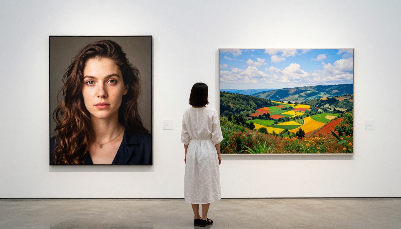 Two framed photographic prints displayed in a modern gallery for comparison
