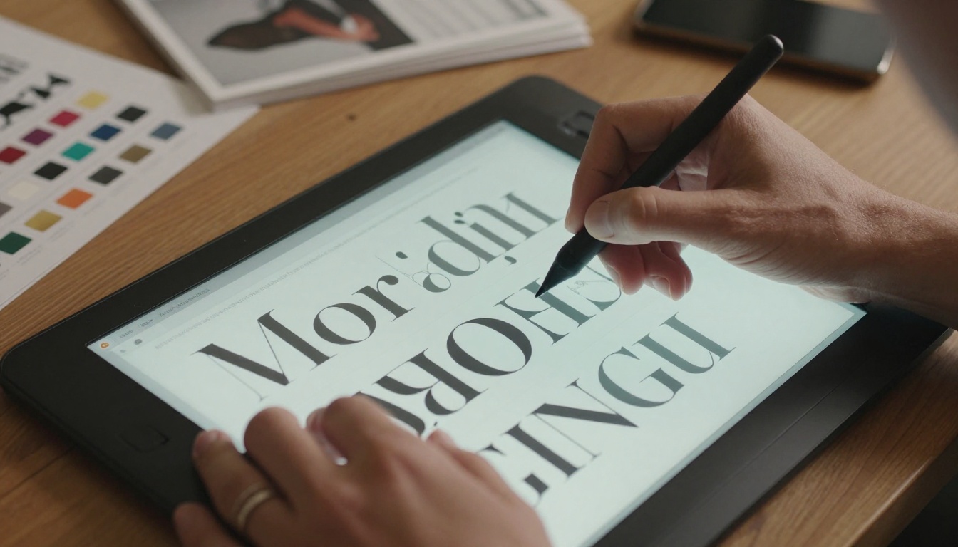 Designer reviewing AI-generated typography and design compositions