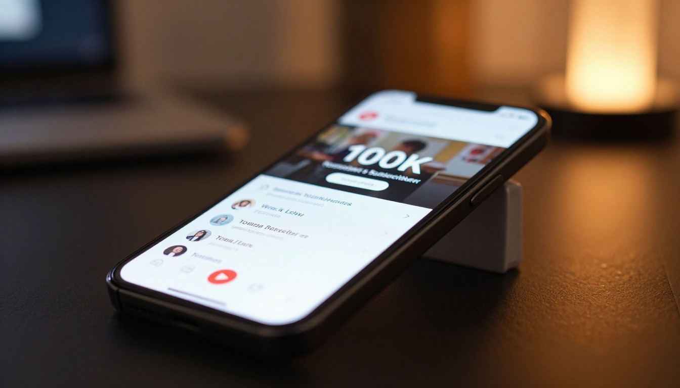 Smartphone showing YouTube channel 100K subscribers milestone notification