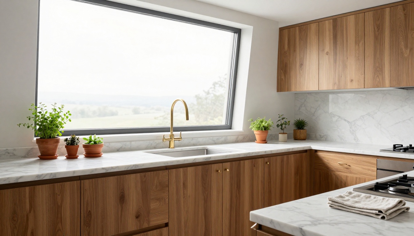 Modern architectural kitchen interior demonstrating AI photorealistic generation quality