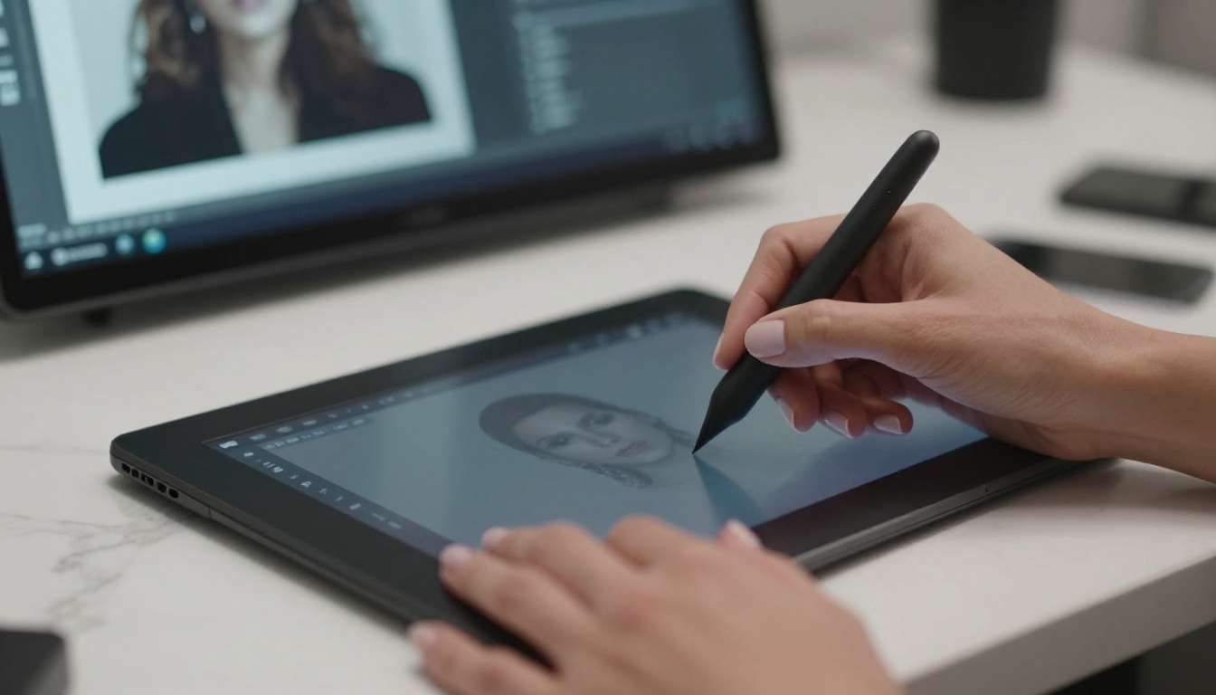 Designer working with AI tools on a tablet