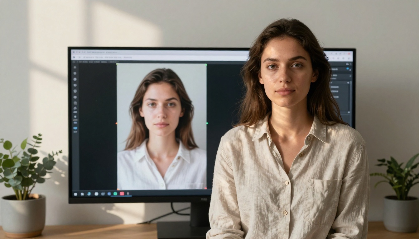Before and after AI upscaling comparison on a professional monitor