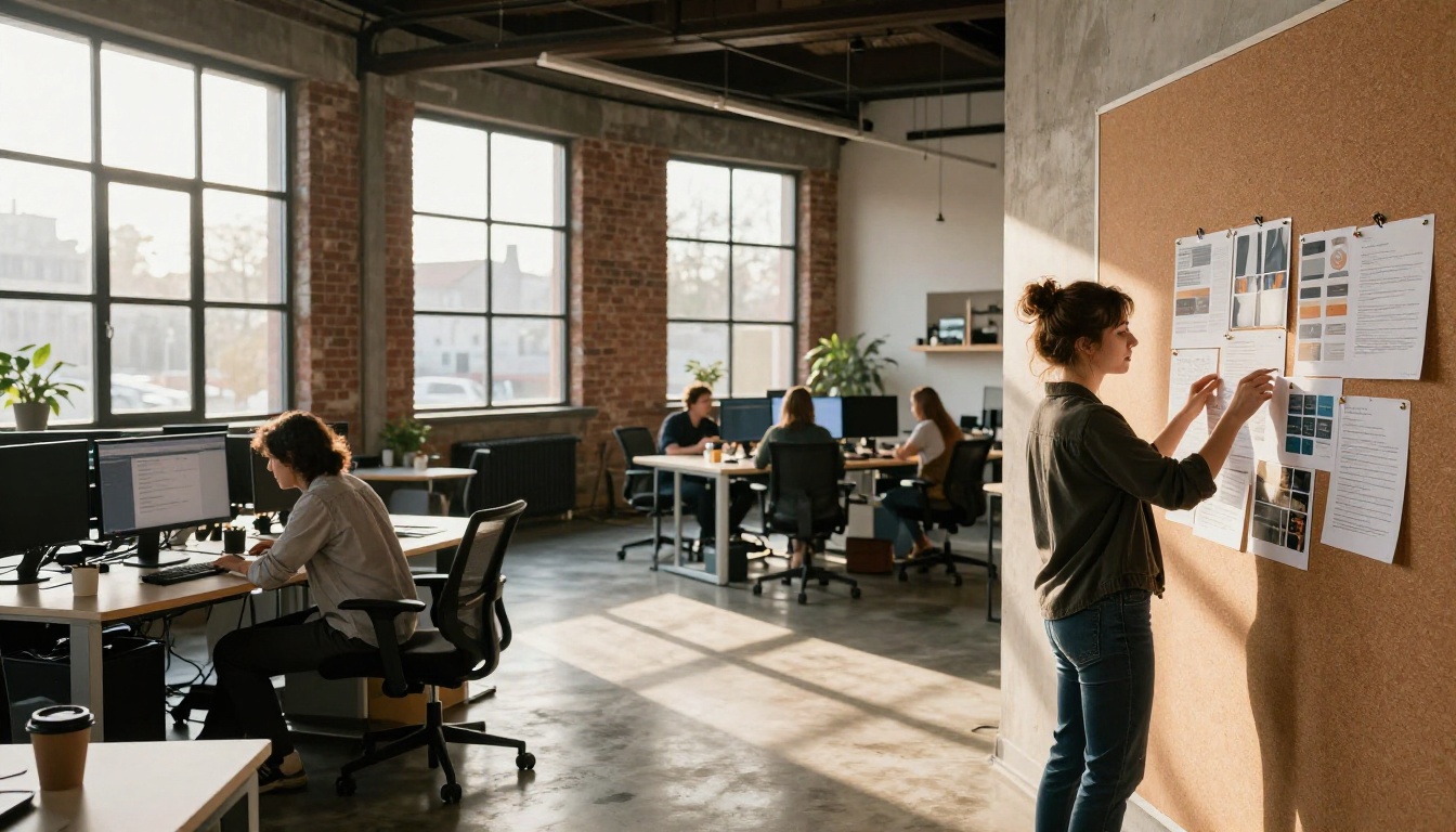 Creative agency team reviewing AI-edited photos on a board