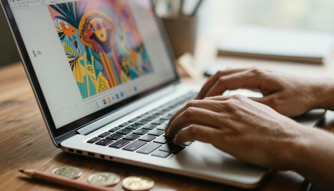 A creative professional working with AI art tools on multiple screens in a sunlit studio A creative professional working with AI art tools on multiple screens in a sunlit studio