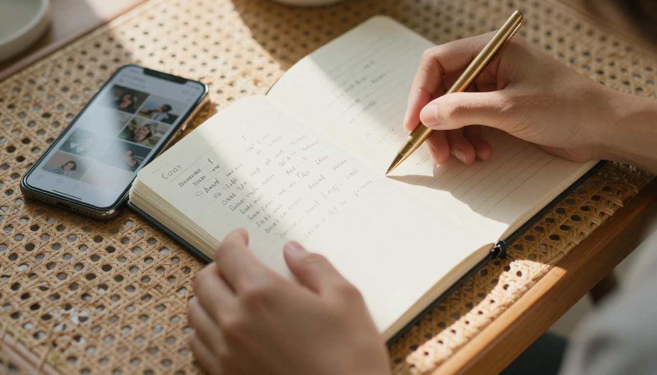 Woman writing cost comparison notes next to a smartphone showing AI image app Woman writing cost comparison notes next to a smartphone showing AI image app