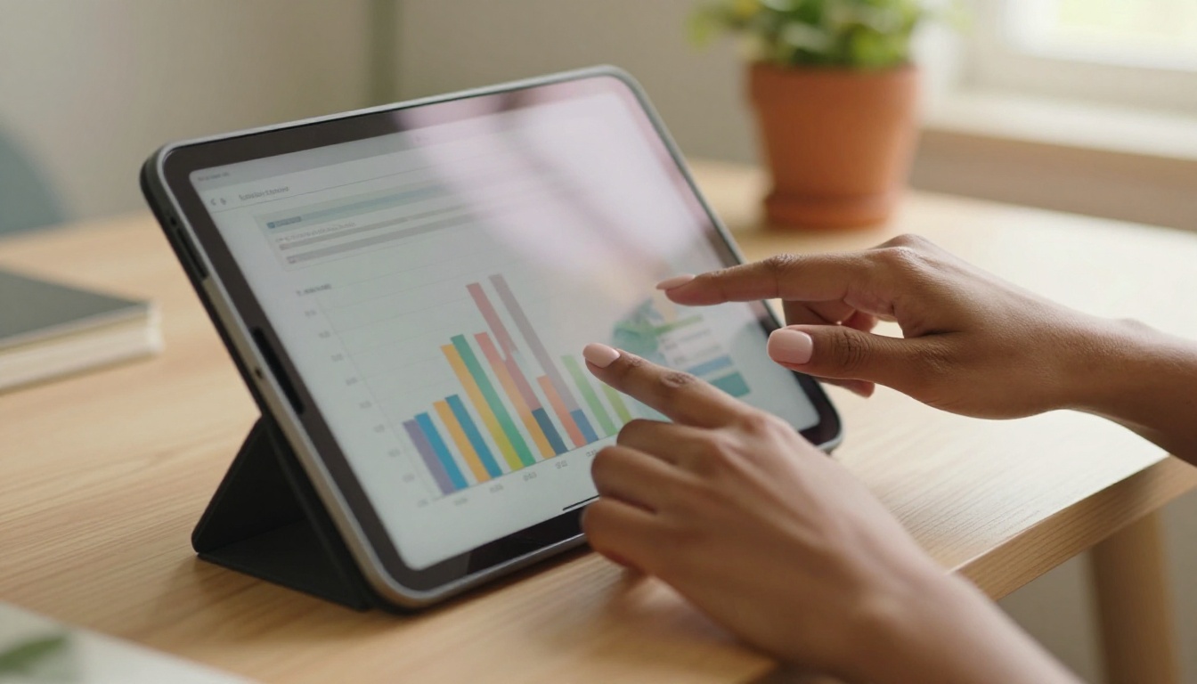 Person reviewing chart comparison on tablet in home office