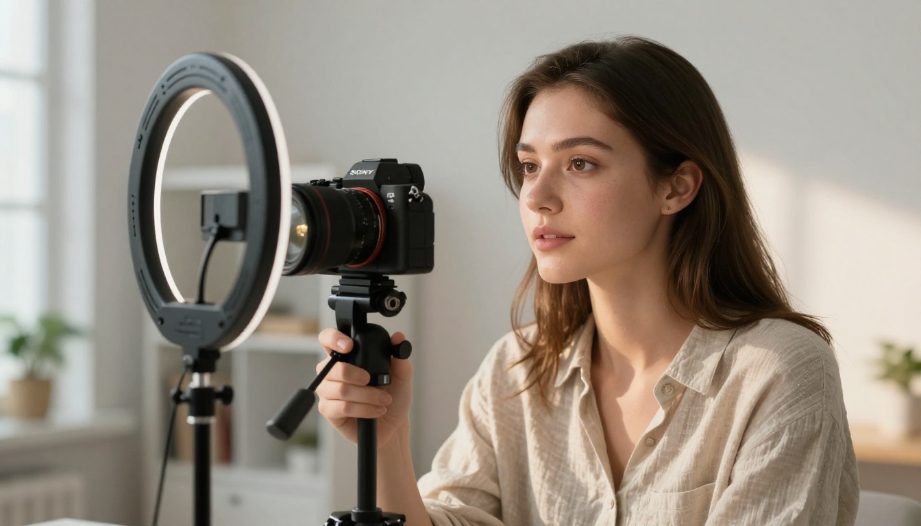 Content creator recording in bright home studio