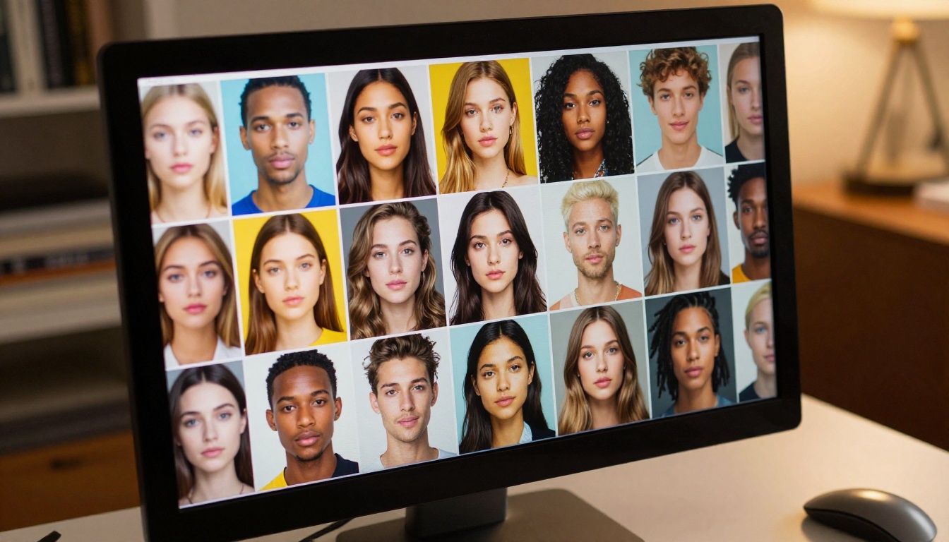 AI model gallery with colorful image grid on monitor