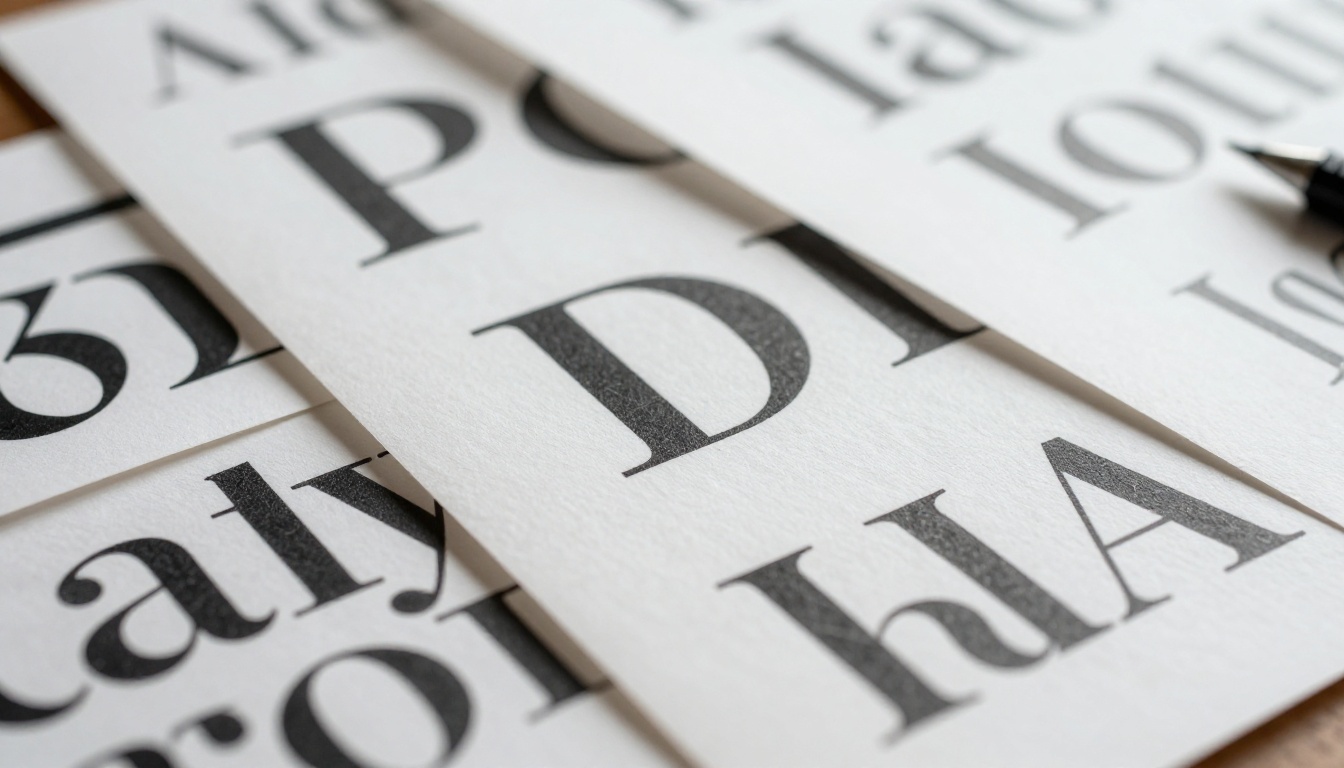 Typography specimens printed on paper, macro close-up