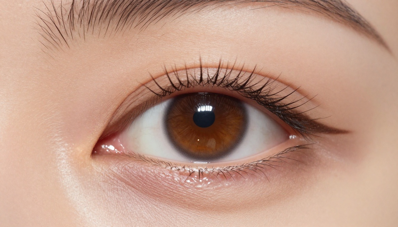 Extreme macro close-up of an eye with amber iris, individual eyelash strands, and specular highlights