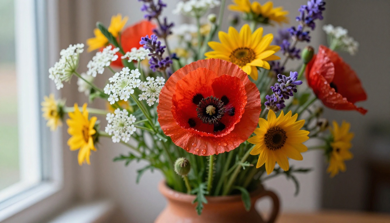 Macro wildflower bouquet photography showing vibrant color accuracy and botanical detail