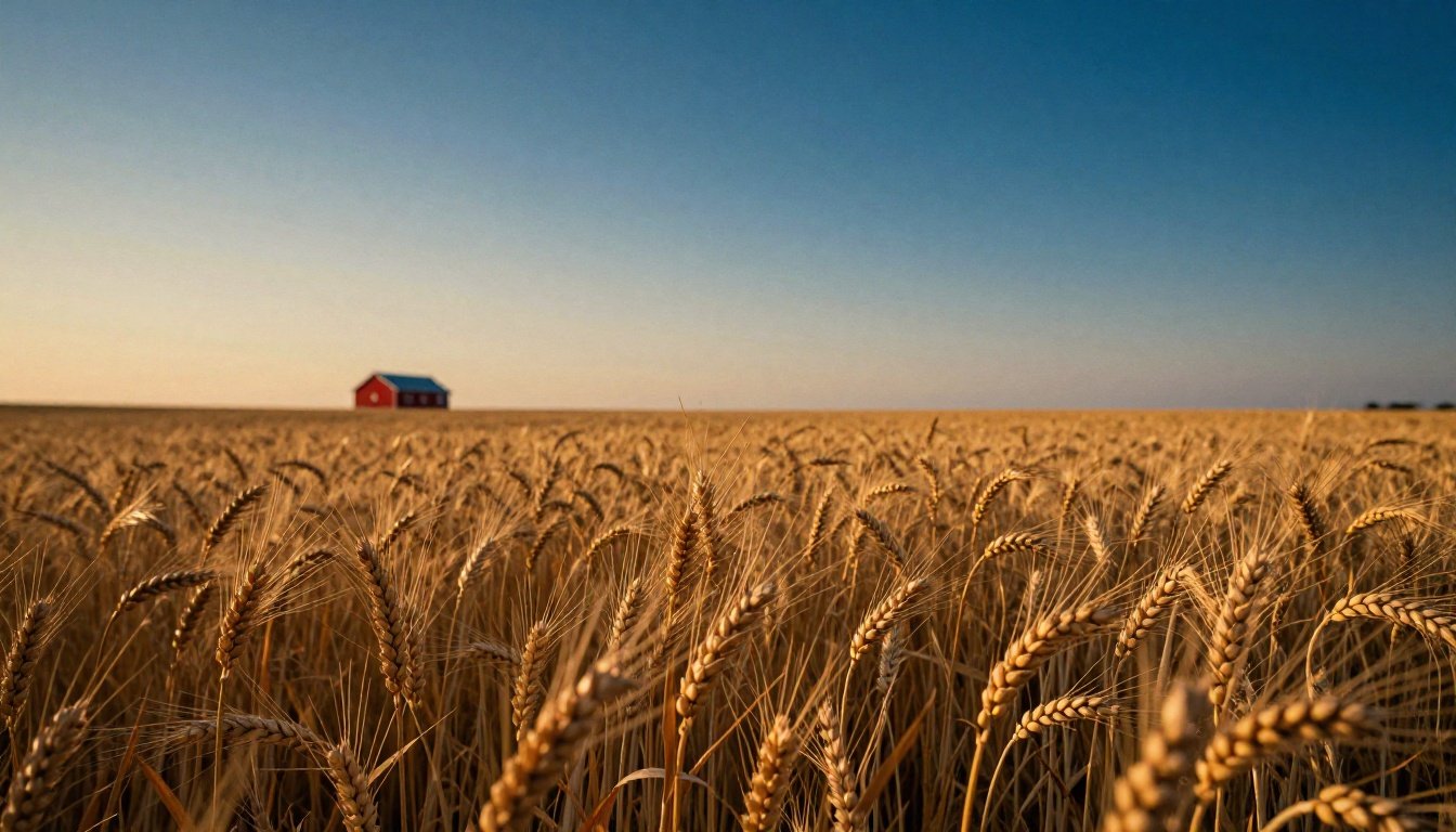 Golden hour wheat field at low angle, warm cinematic light, photorealistic RAW photography
