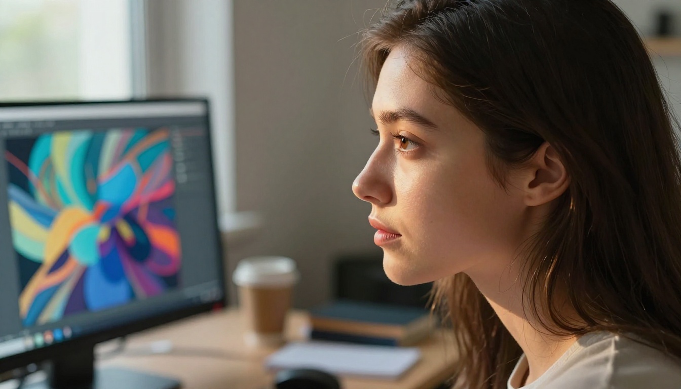 Creative professional working with AI art generation on dual monitors