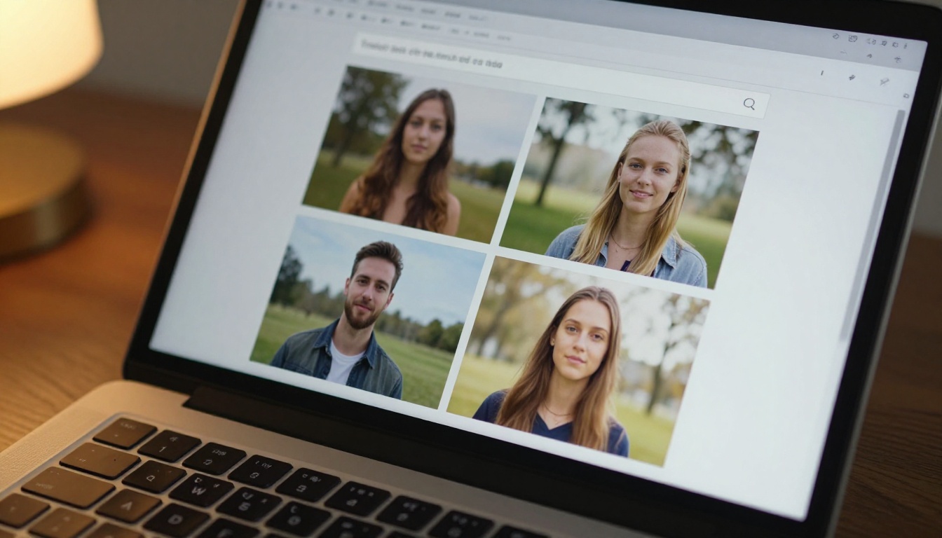 Designer analyzing AI image quality on laptop at desk
