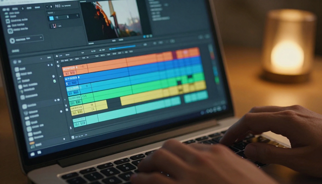 Video editing timeline close-up on screen Video editing timeline close-up on screen