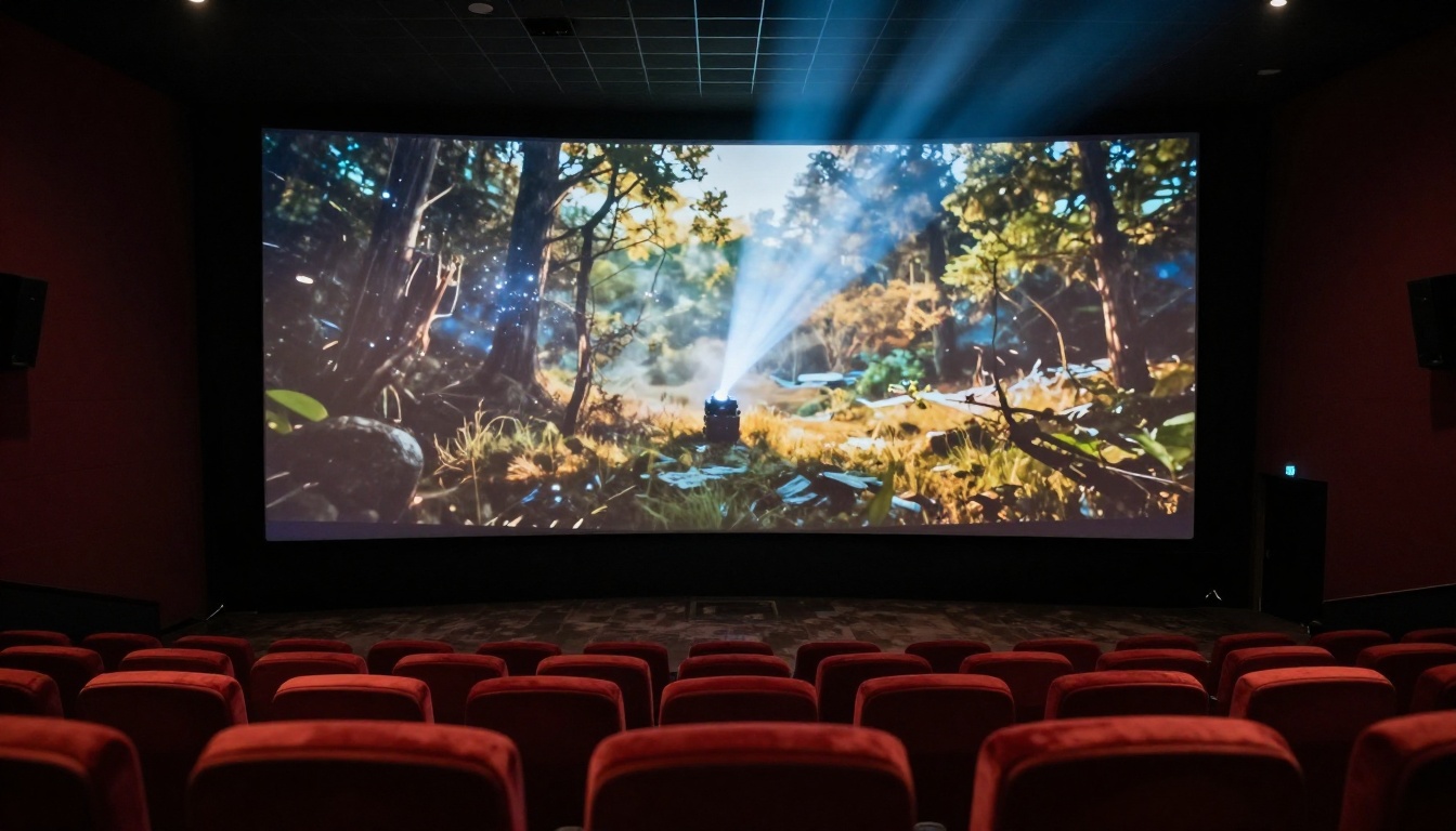 Cinema screening room with projection screen Cinema screening room with projection screen