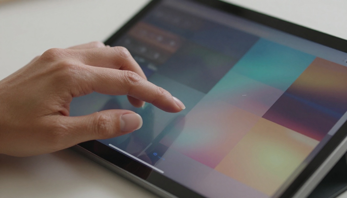 Hands typing on a glass tablet screen