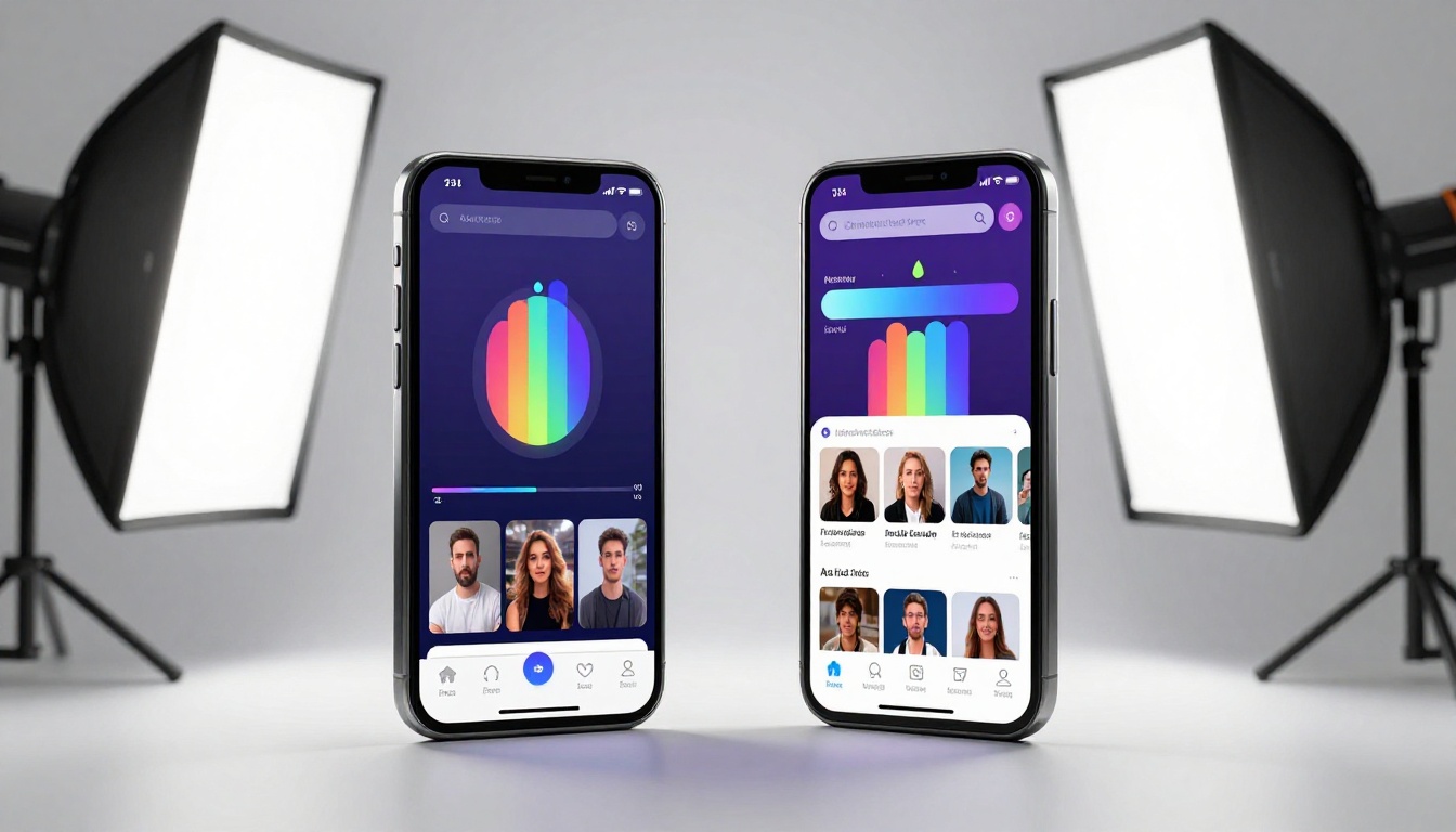 Two smartphones side by side showing AI video apps