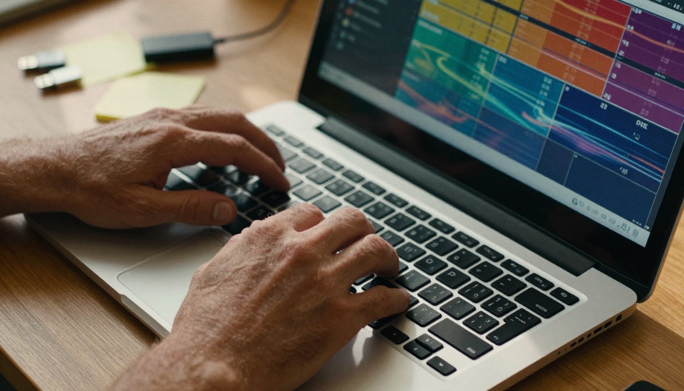 A professional working with AI video tools on multiple monitors