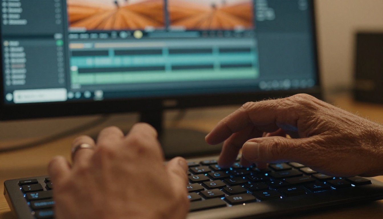 Hands on professional video editing keyboard with DaVinci Resolve timeline