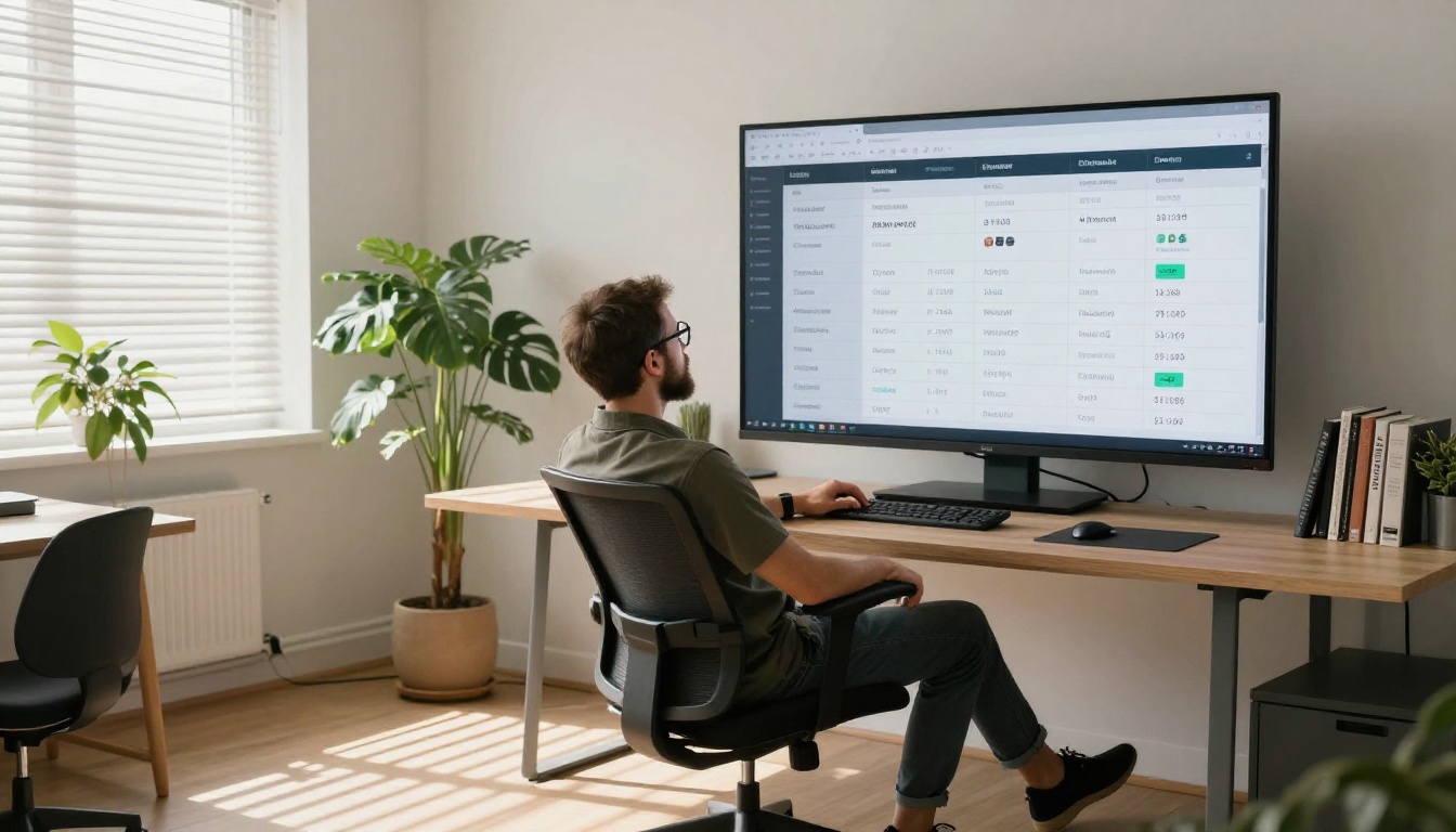 Creative director reviewing AI platform comparison chart in modern office