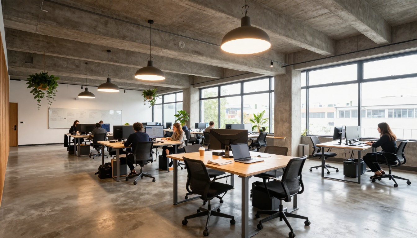 Modern co-working creative studio workspace for AI image professionals