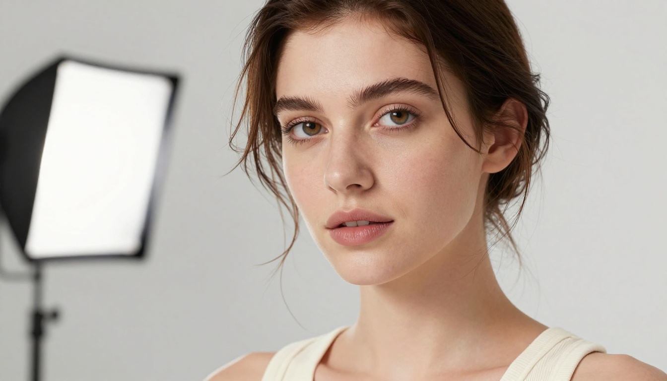 Close-up portrait of a woman, photorealistic studio photography