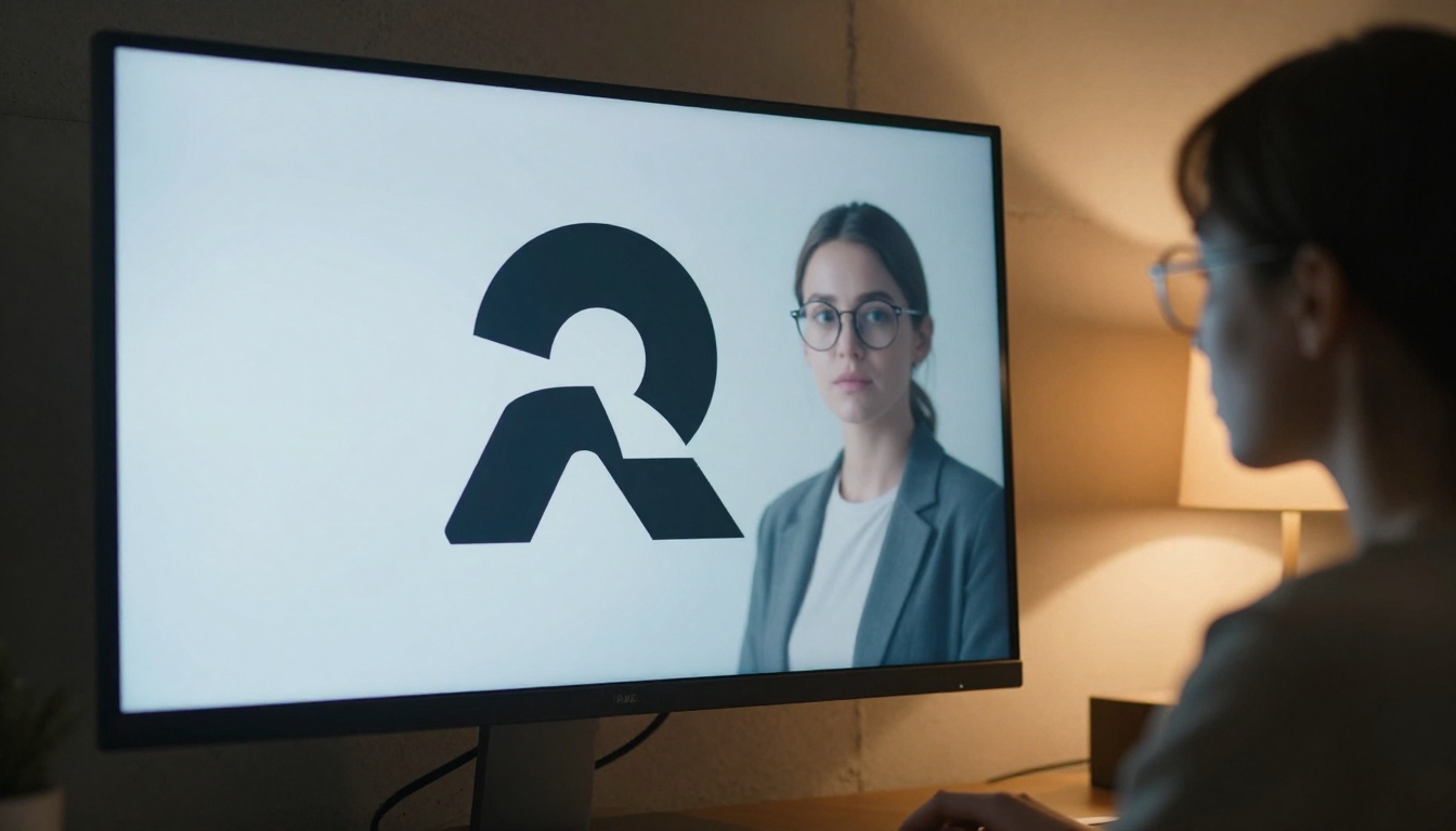 Low-angle shot of designer examining vector logo on large monitor
