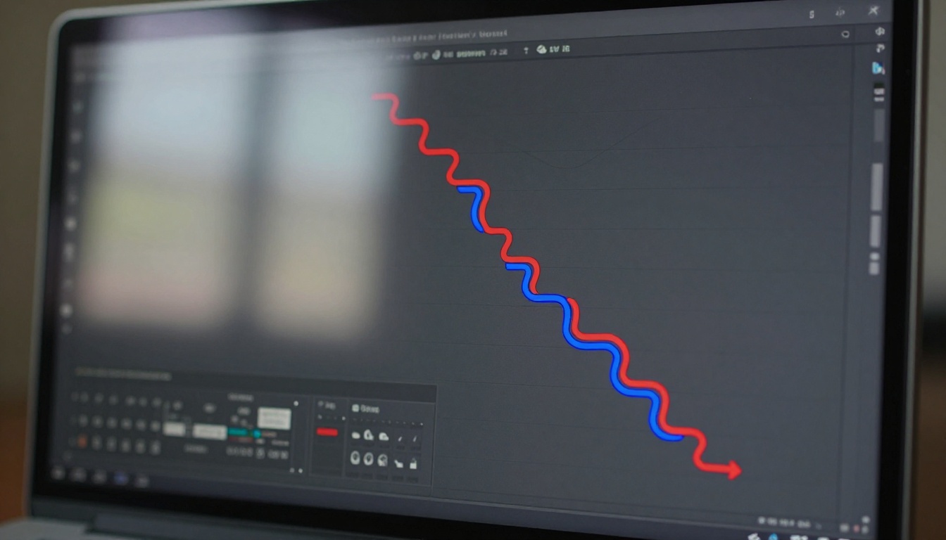 Close-up of SVG vector paths with bezier anchor handles on monitor screen