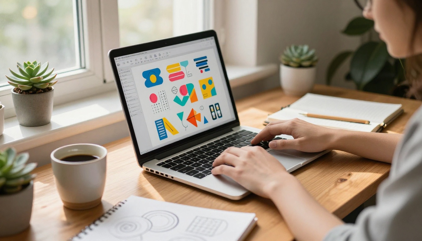 Freelancer working on vector illustration project in bright home studio