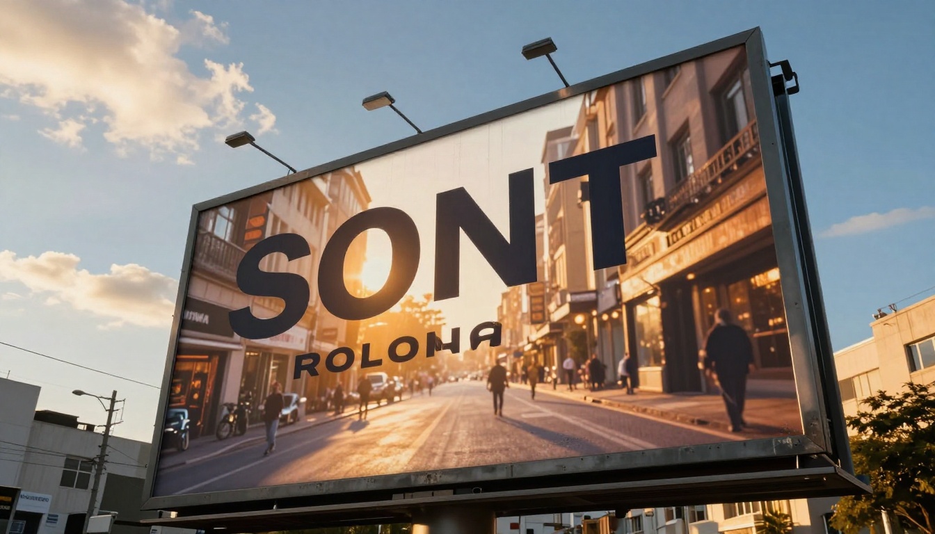 Low angle shot of outdoor billboard with AI-generated image and text Low angle shot of outdoor billboard with AI-generated image and text