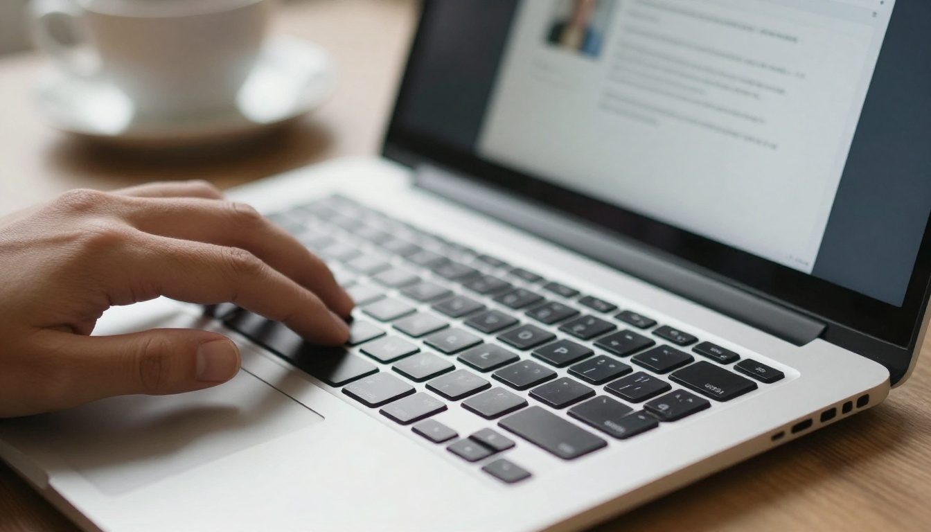 Person's fingers typing on laptop with AI image interface visible on screen Person's fingers typing on laptop with AI image interface visible on screen
