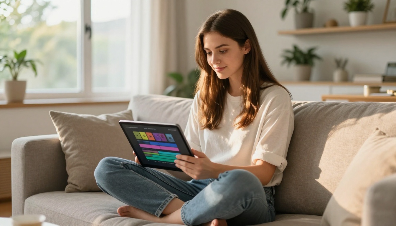 Content creator reviewing AI-generated footage on a tablet in natural light