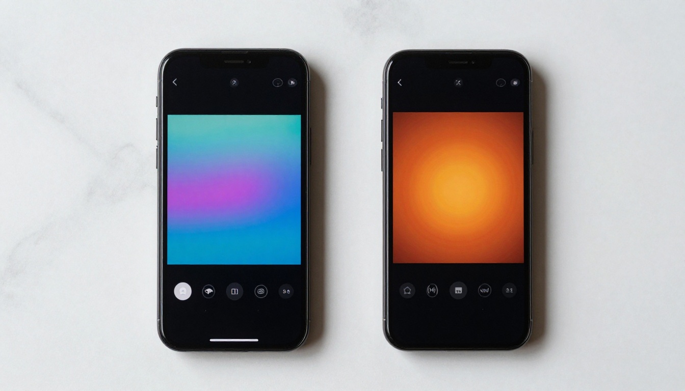 Two smartphones on marble surface showing different AI video results