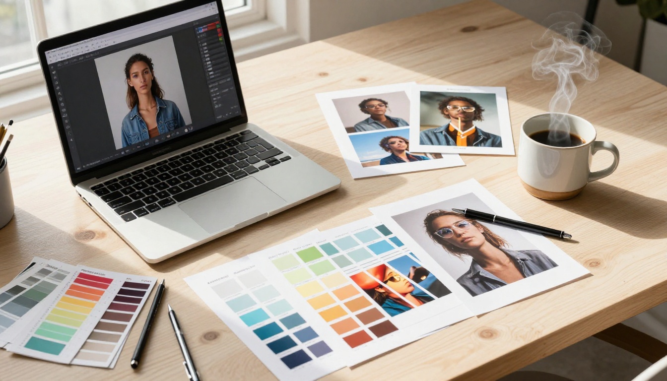 Designer workspace aerial view