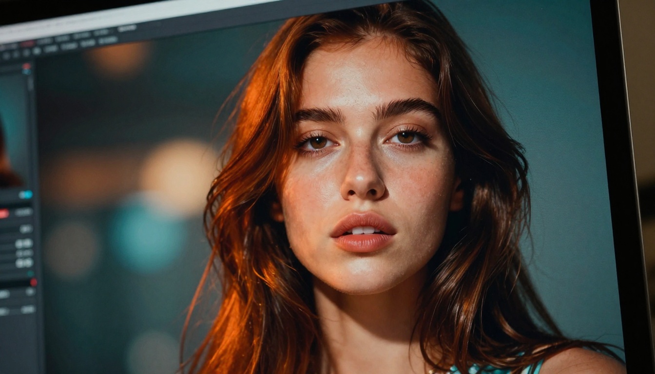 AI-generated portrait on high-resolution monitor