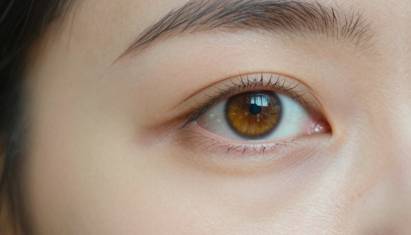 Extreme close-up portrait with amber-hazel eyes, pore-level skin detail, razor-thin depth of field, 85mm f/1.2 lens, diffused natural window light