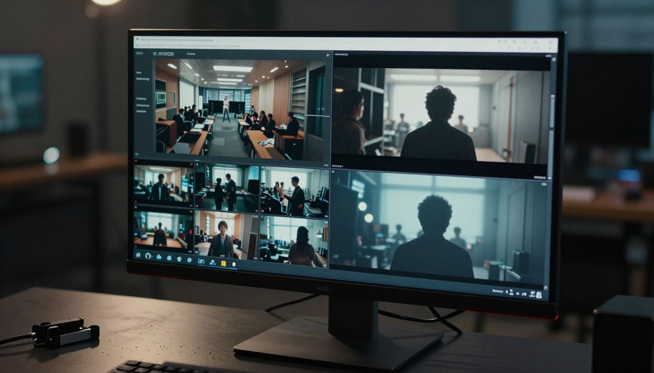 Professional monitors displaying AI-generated video quality comparison in studio setting
