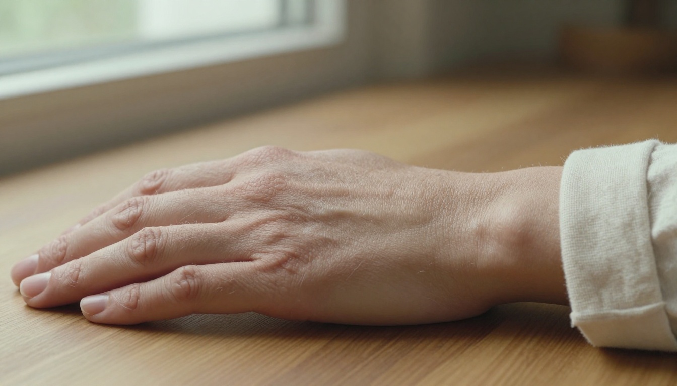 Ultra-close macro of skin texture on forearm in natural window light, photorealistic detail