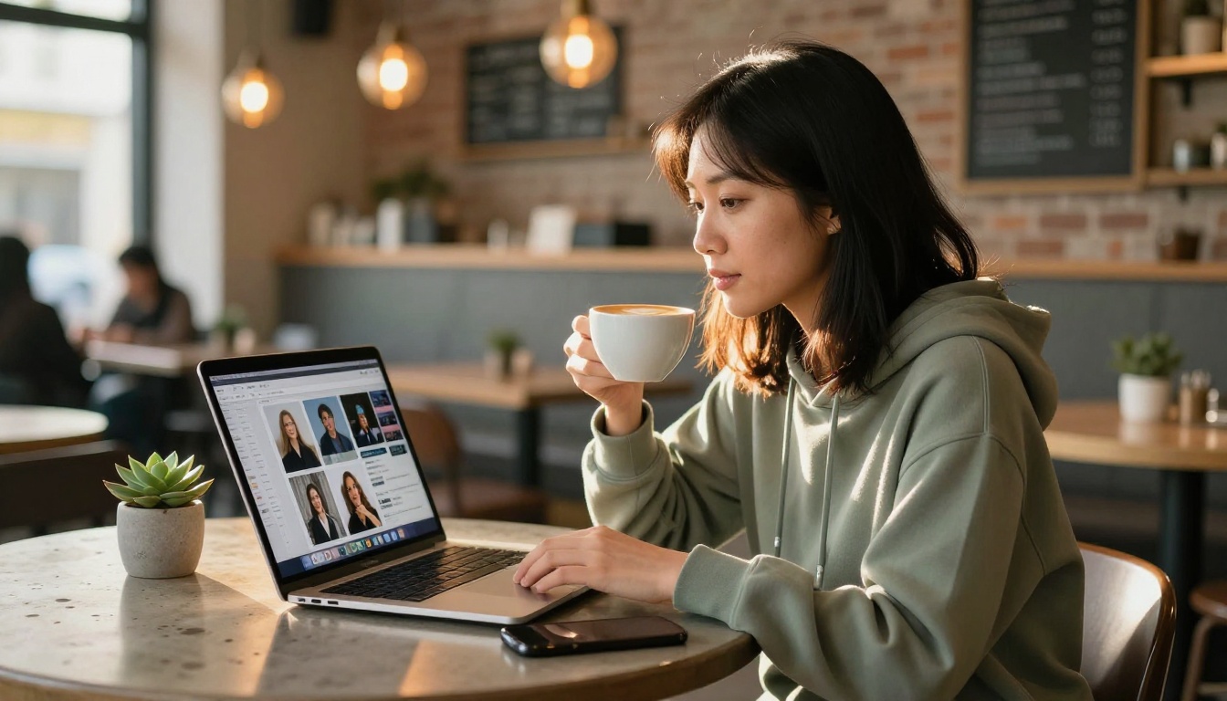 Cloud-based AI generation on laptop in a modern cafe setting Cloud-based AI generation on laptop in a modern cafe setting