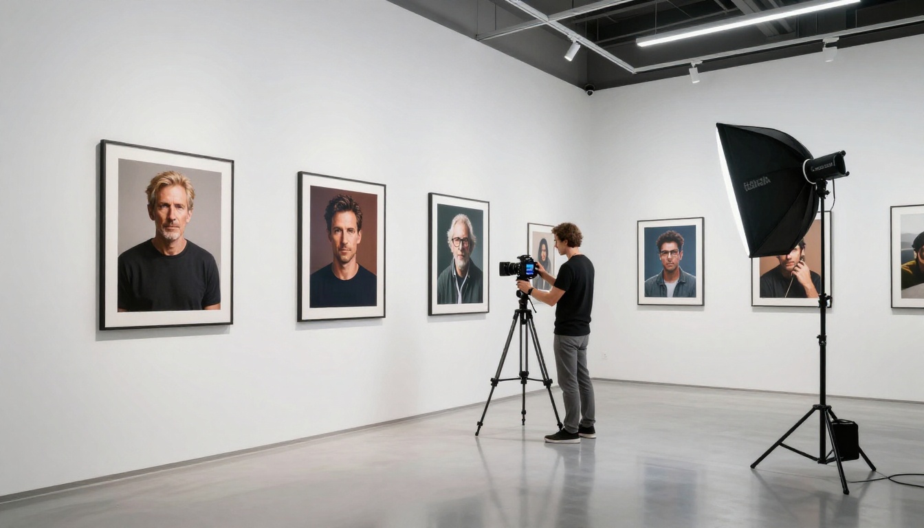 Photographer reviewing images on color-calibrated studio monitor