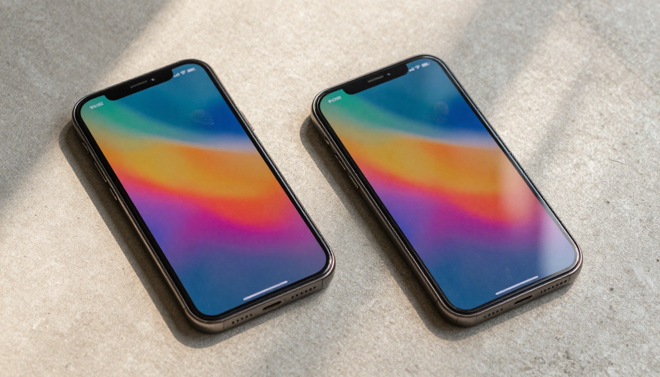 Two smartphones displaying AI video interfaces side by side on a concrete surface Two smartphones displaying AI video interfaces side by side on a concrete surface