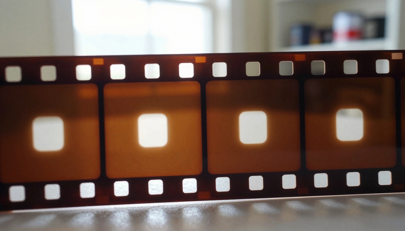 Cinematic film strip showing AI video frames in warm amber tones and natural light Cinematic film strip showing AI video frames in warm amber tones and natural light