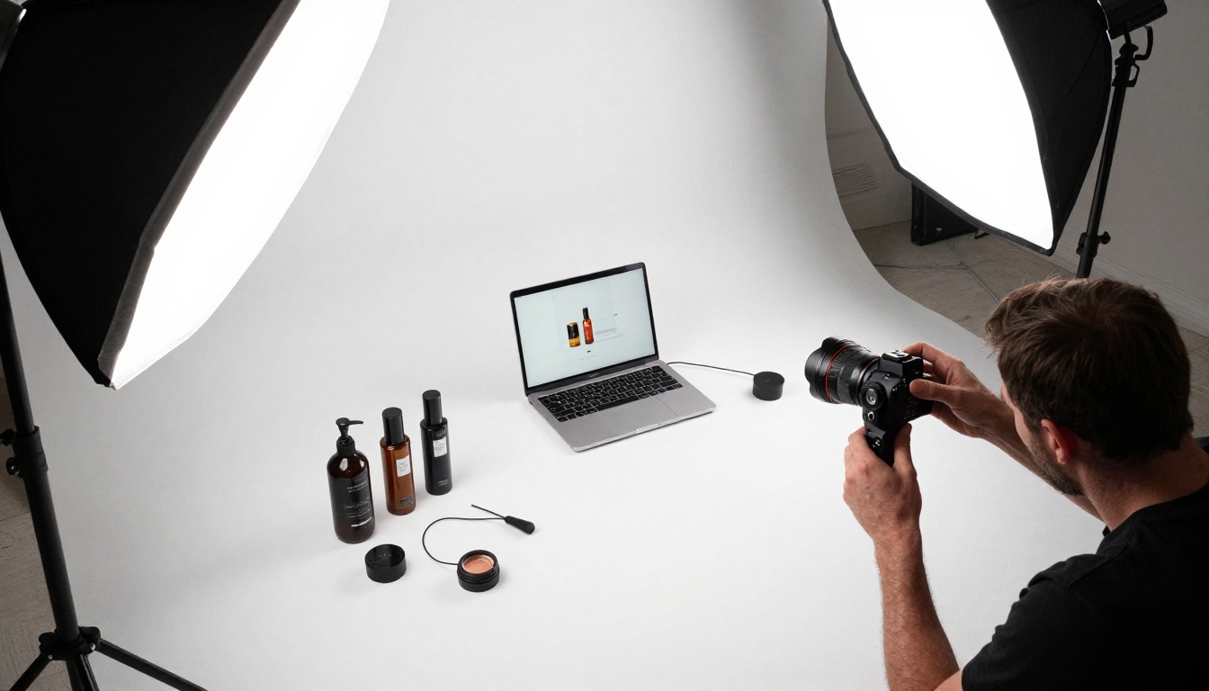 E-commerce product photography setup from overhead angle